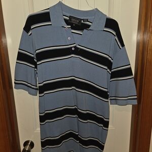 Triveni XXL Blue & Blk Y2k 90s Cholo Striped Shirt.